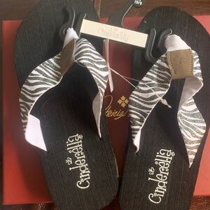 Cinderella Black and White Zebra Flip Flops